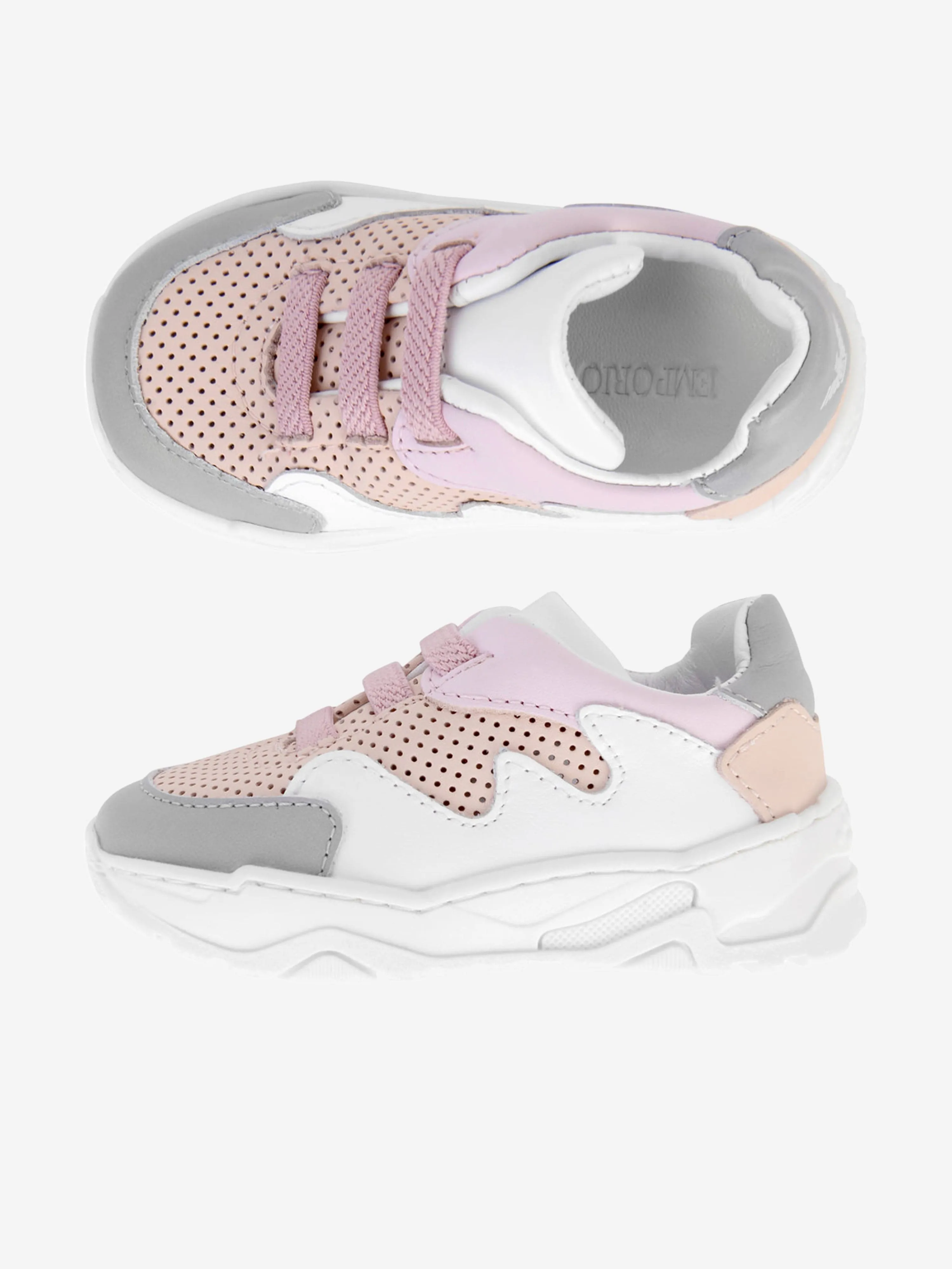 Emporio Armani Girls Trainers - Pink & Grey Leather Trainers