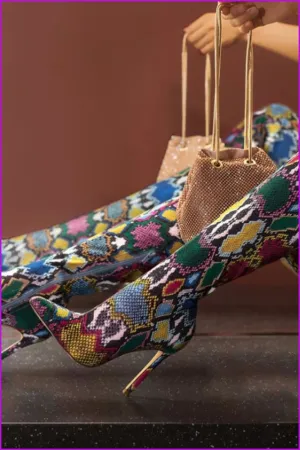 Fashion Multicolor Pointed Toe Over The Knee Boots