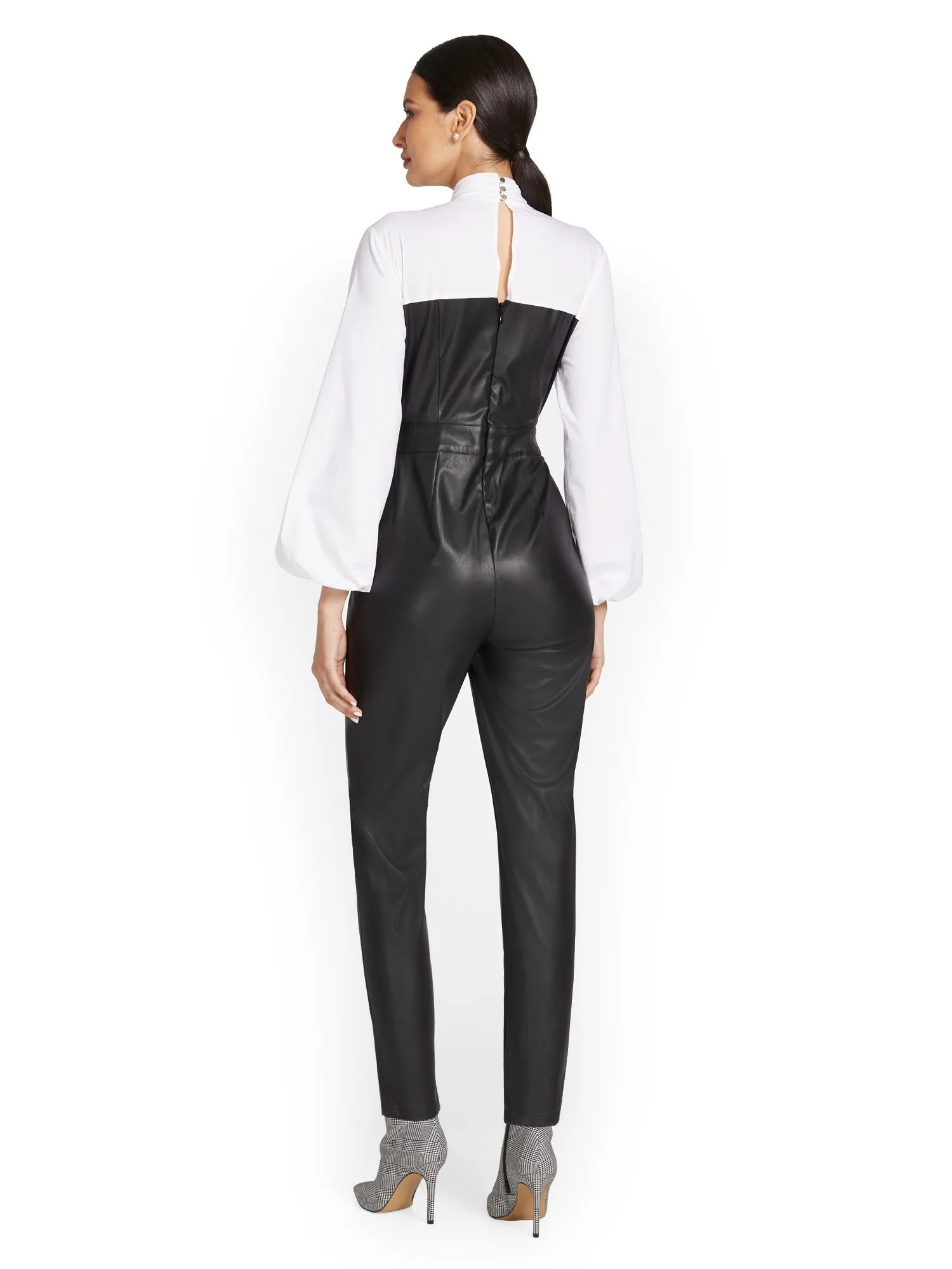 Faux-Leather Bow-Front Jumpsuit