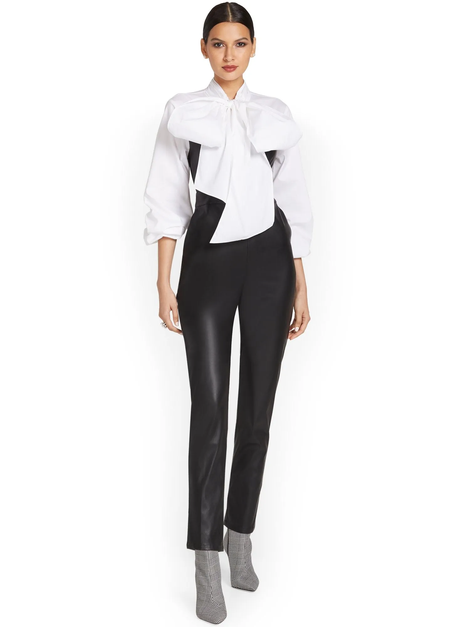 Faux-Leather Bow-Front Jumpsuit
