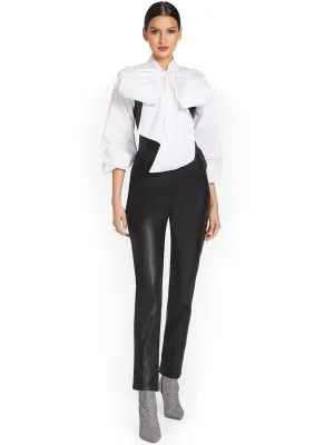 Faux-Leather Bow-Front Jumpsuit