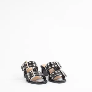 FEMININE BUCKLE HEEL MULE SANDAL | BLACK