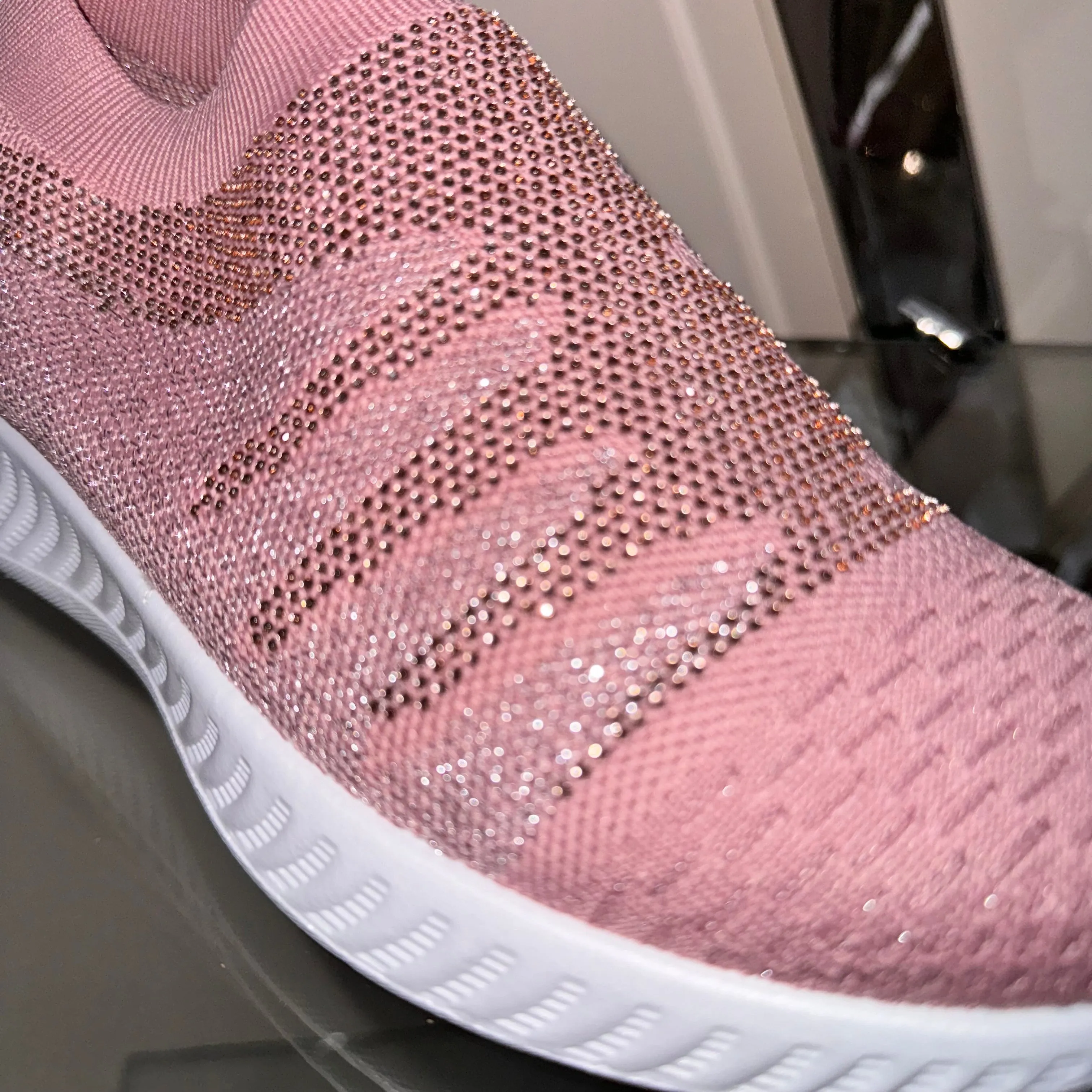 Glitter Stretch Slip on Wedge Trainer