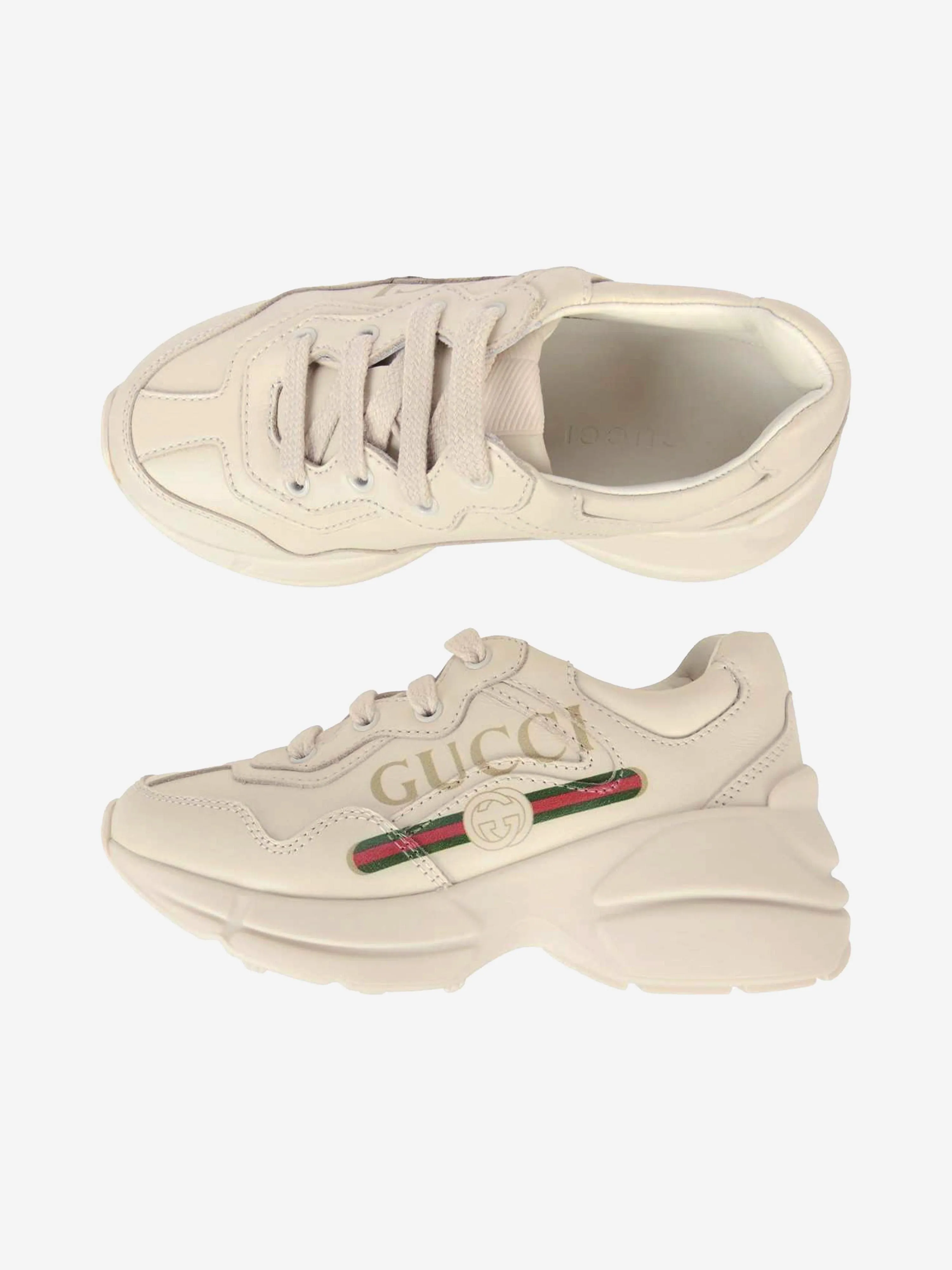Gucci Kids Leather Rhyton Logo Trainers