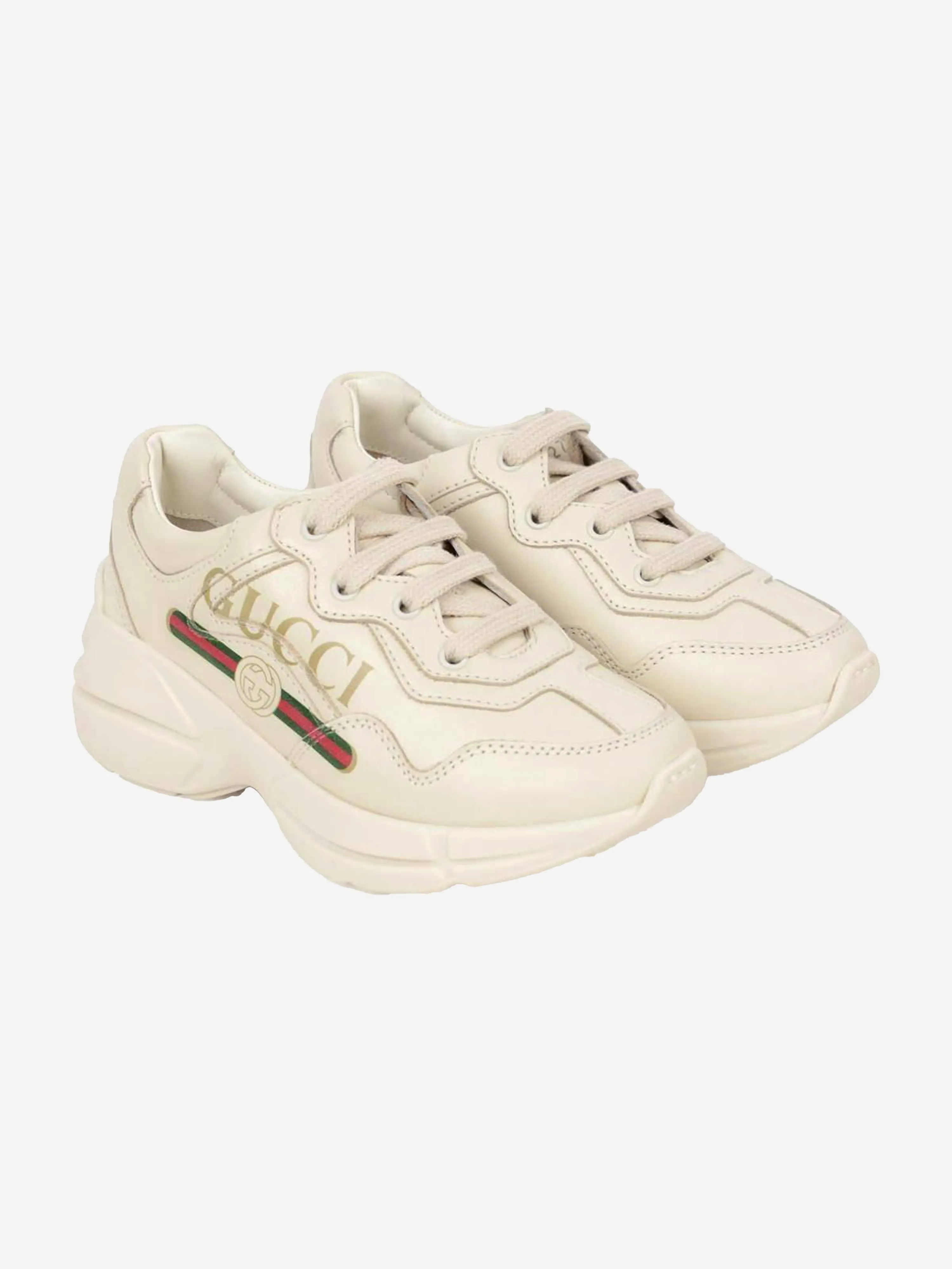 Gucci Kids Leather Rhyton Logo Trainers
