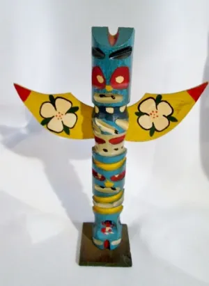 Handmade Carved Wood ALASKA ECHO POINT TOTEMS Statue Totem Pole Art BLUE Vintage
