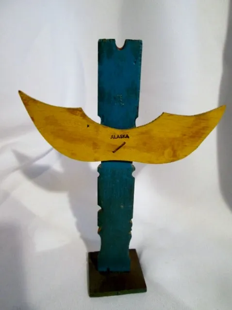 Handmade Carved Wood ALASKA ECHO POINT TOTEMS Statue Totem Pole Art BLUE Vintage