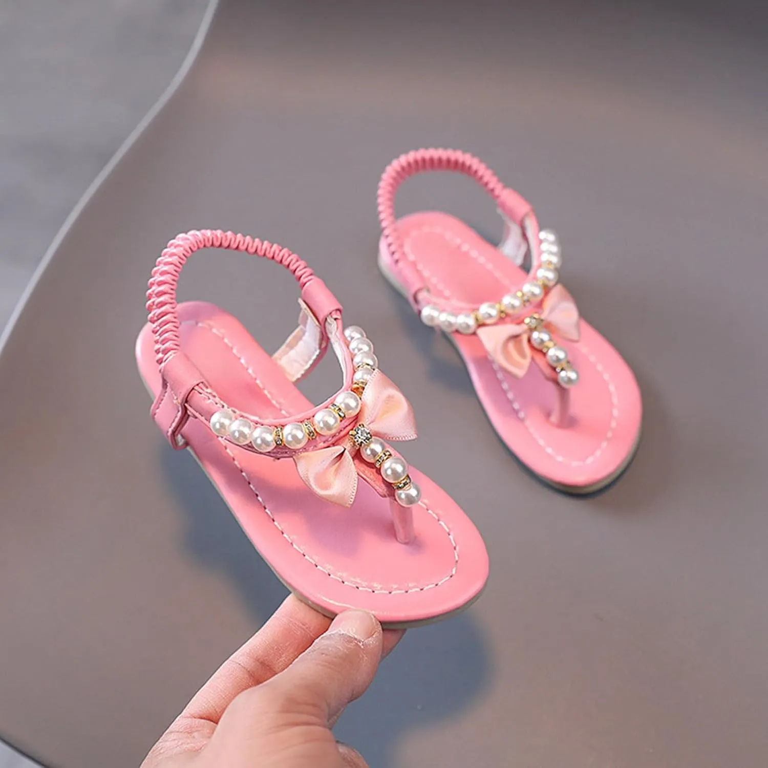 High Heels Sandal for Girls Girls Sandals Fashion Korean Soft Sole Medium And Large Children Shoes Non Slip Beaded Children's Sandals Closed Toe Princess Costume Summer Dress Shoes