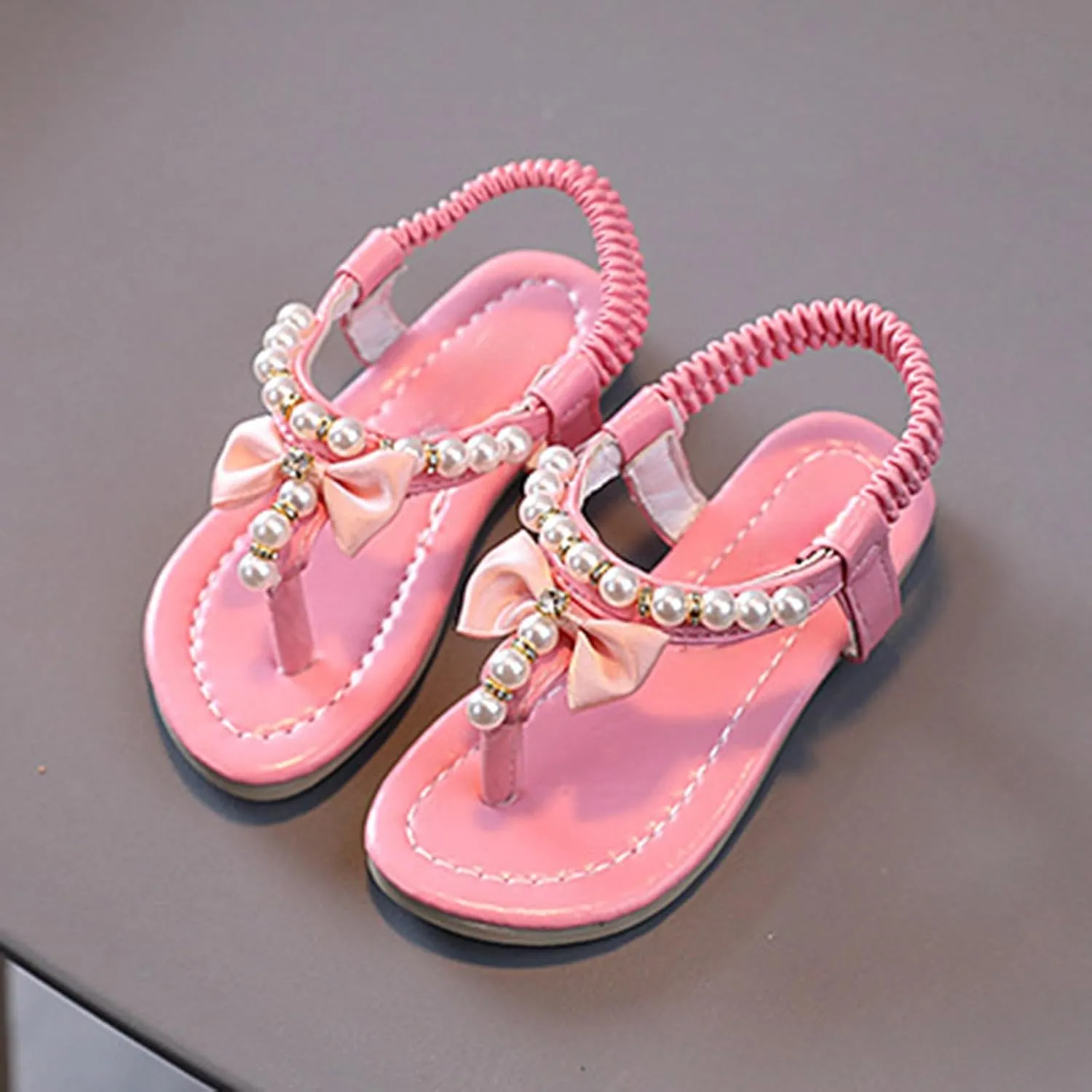 High Heels Sandal for Girls Girls Sandals Fashion Korean Soft Sole Medium And Large Children Shoes Non Slip Beaded Children's Sandals Closed Toe Princess Costume Summer Dress Shoes