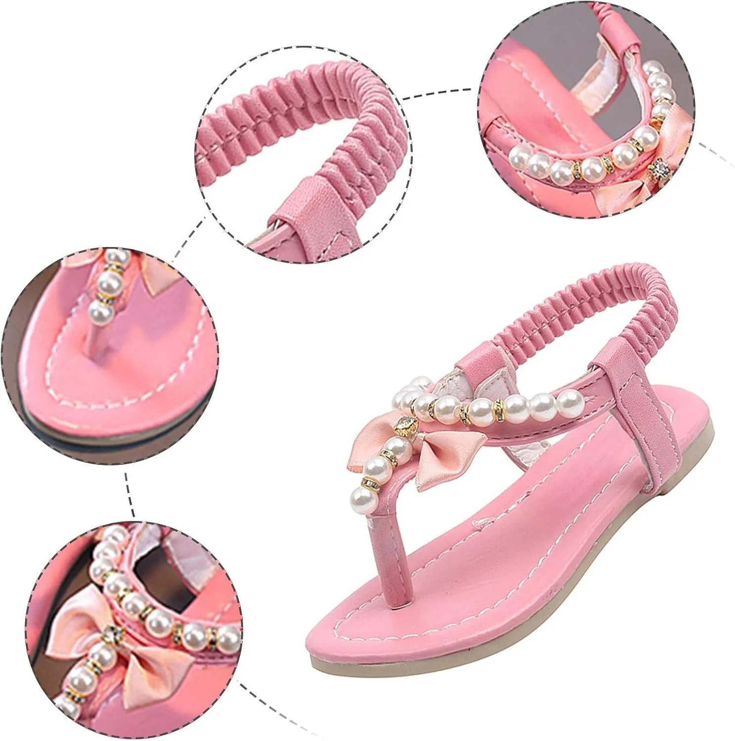 High Heels Sandal for Girls Girls Sandals Fashion Korean Soft Sole Medium And Large Children Shoes Non Slip Beaded Children's Sandals Closed Toe Princess Costume Summer Dress Shoes