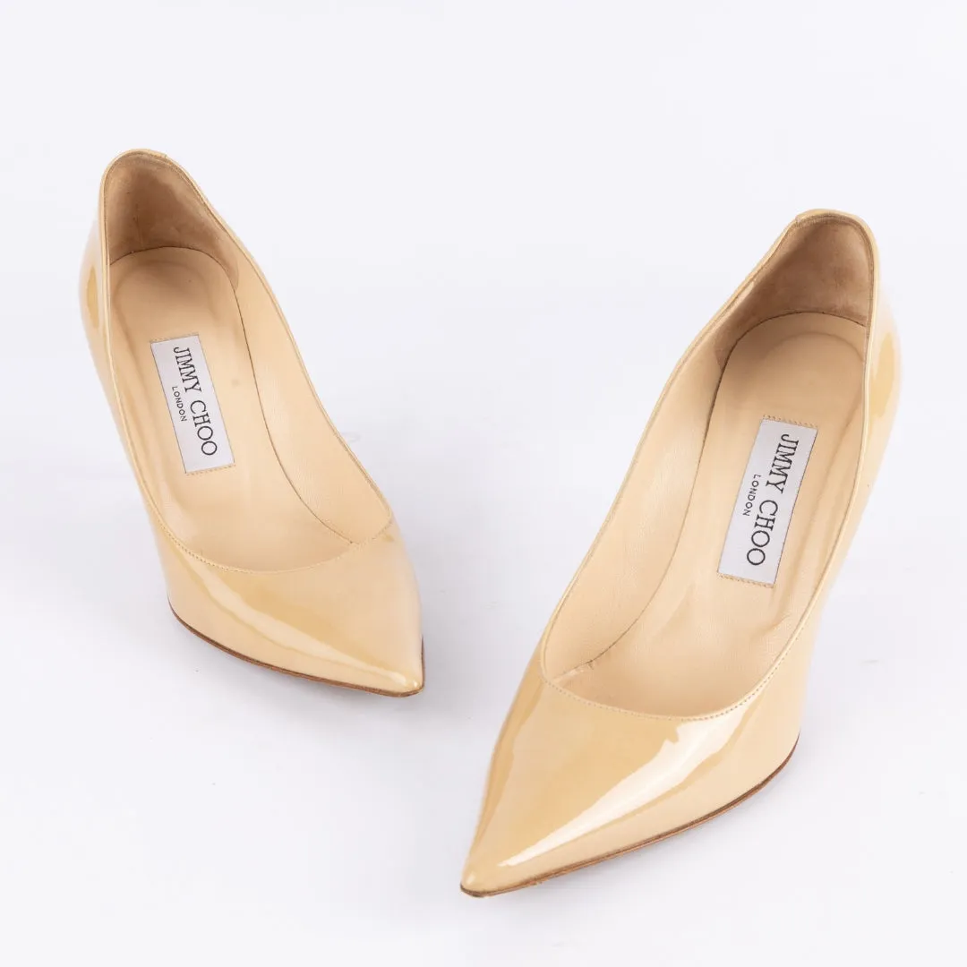 Jimmy Choo Beige Patent Leather Romy Pumps