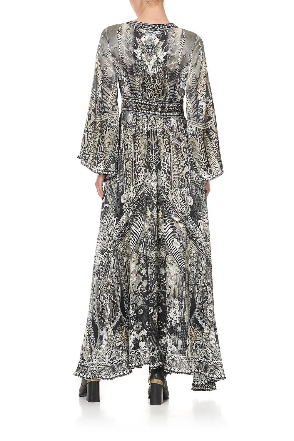 KIMONO SLEEVE DRESS WITH SHIRRING DETAIL ONE TRIBE