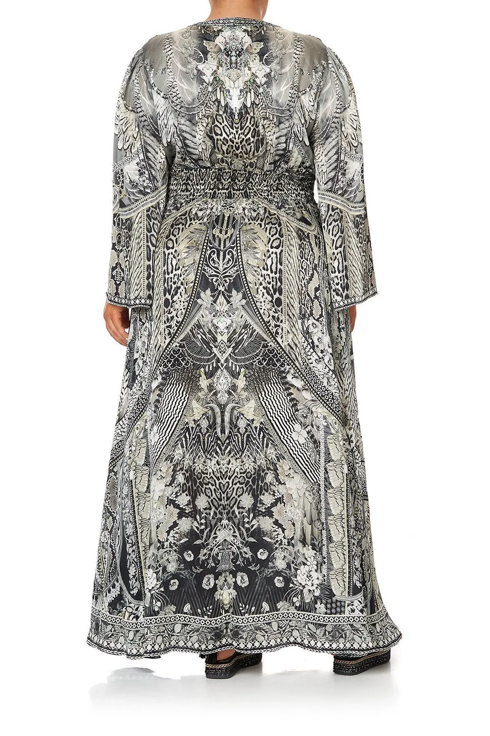 KIMONO SLEEVE DRESS WITH SHIRRING DETAIL ONE TRIBE
