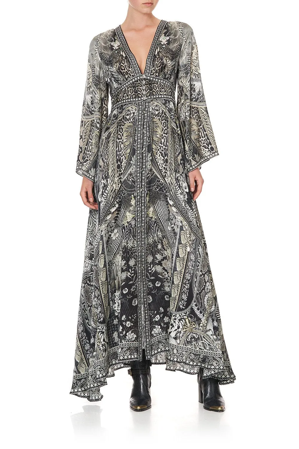 KIMONO SLEEVE DRESS WITH SHIRRING DETAIL ONE TRIBE