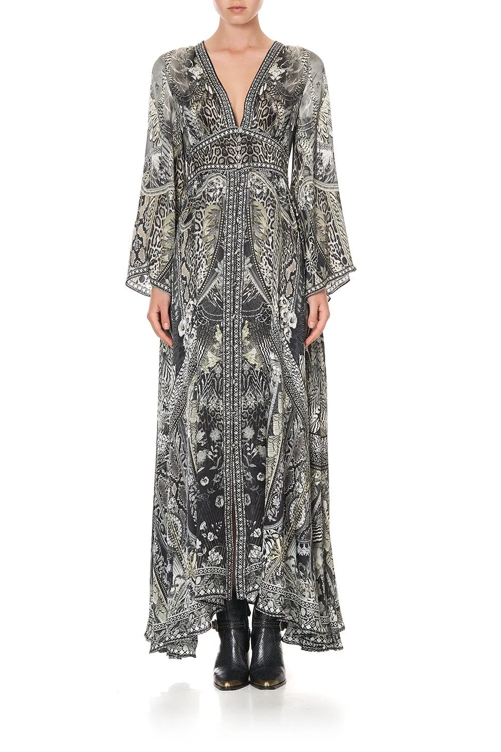 KIMONO SLEEVE DRESS WITH SHIRRING DETAIL ONE TRIBE