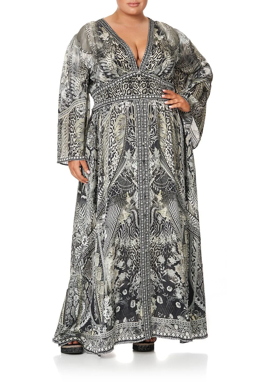 KIMONO SLEEVE DRESS WITH SHIRRING DETAIL ONE TRIBE