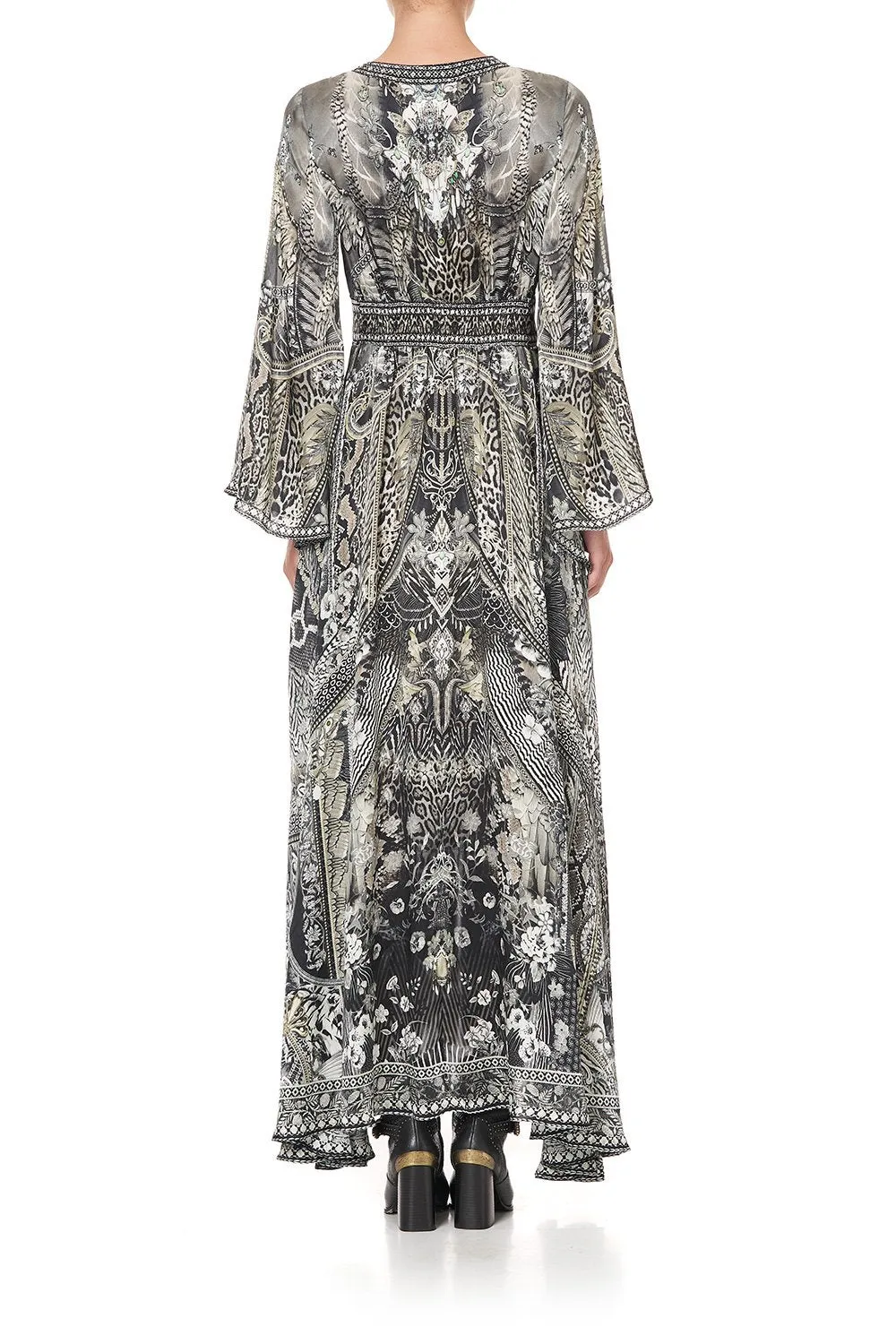 KIMONO SLEEVE DRESS WITH SHIRRING DETAIL ONE TRIBE