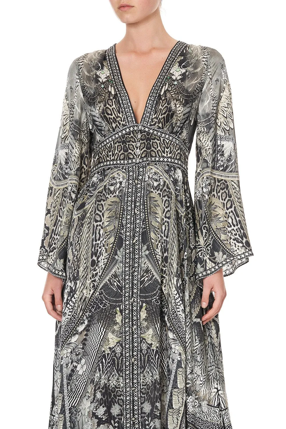 KIMONO SLEEVE DRESS WITH SHIRRING DETAIL ONE TRIBE