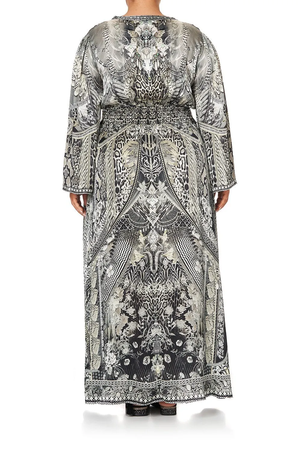 KIMONO SLEEVE DRESS WITH SHIRRING DETAIL ONE TRIBE