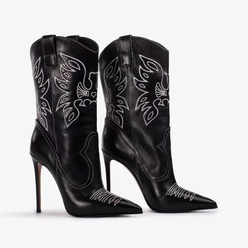 Ladies Western Cowboy Style High Heel Pointed Toe Boots
