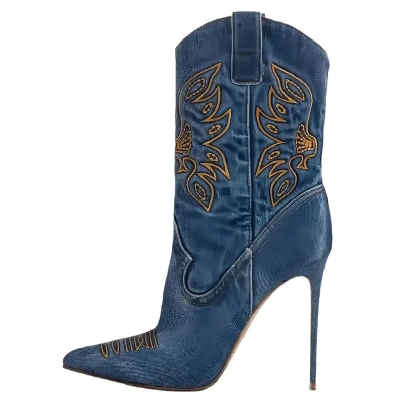 Ladies Western Cowboy Style High Heel Pointed Toe Boots