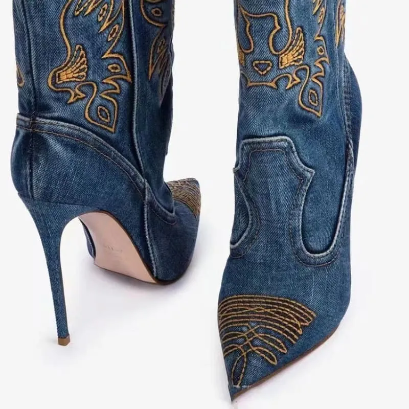 Ladies Western Cowboy Style High Heel Pointed Toe Boots