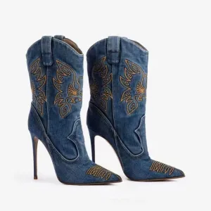 Ladies Western Cowboy Style High Heel Pointed Toe Boots