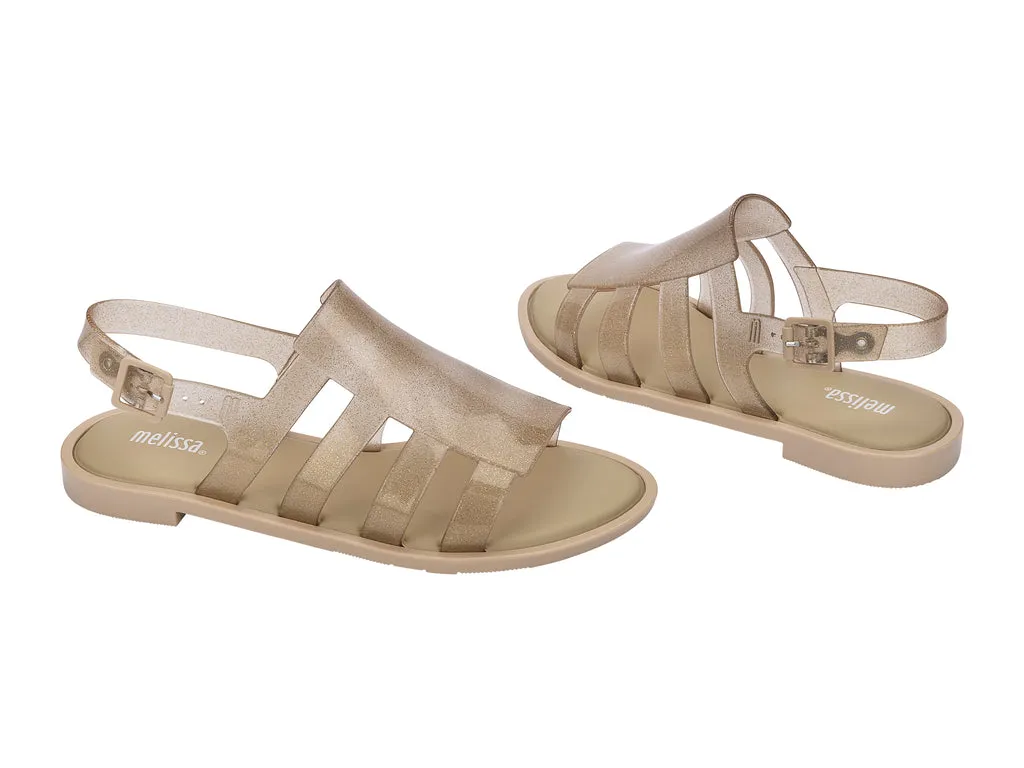 Melissa Boemia Flat Gladiator Glitter Beige Sandal For Women