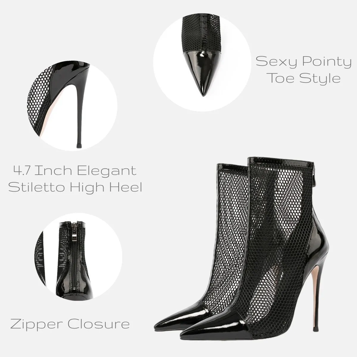 Mesh Ankle Boots Pointy Cap Toe Stiletto High Heel Sandal Booties for Women Men Sexy
