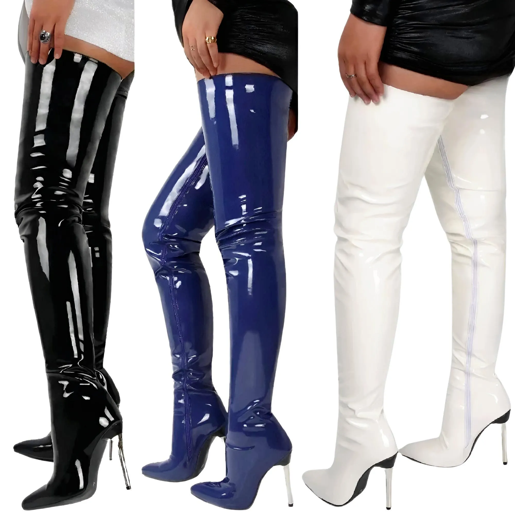 Patent Leather Thigh High Boots Ladies High Heels New Large Size Sexy Thigh High Boots Stiletto Women Boots