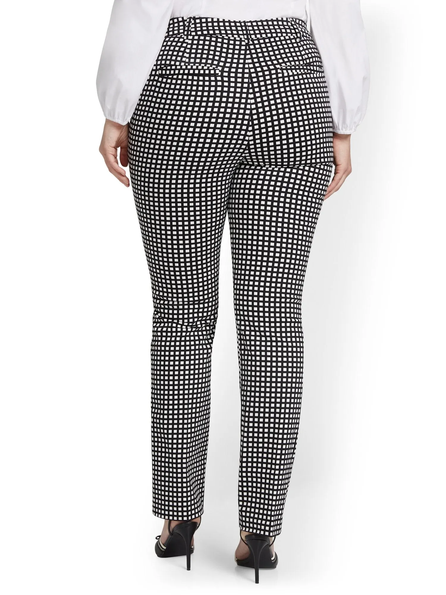 Petite High-Waisted Check Straight-Leg Pant - NY&Chic Collection