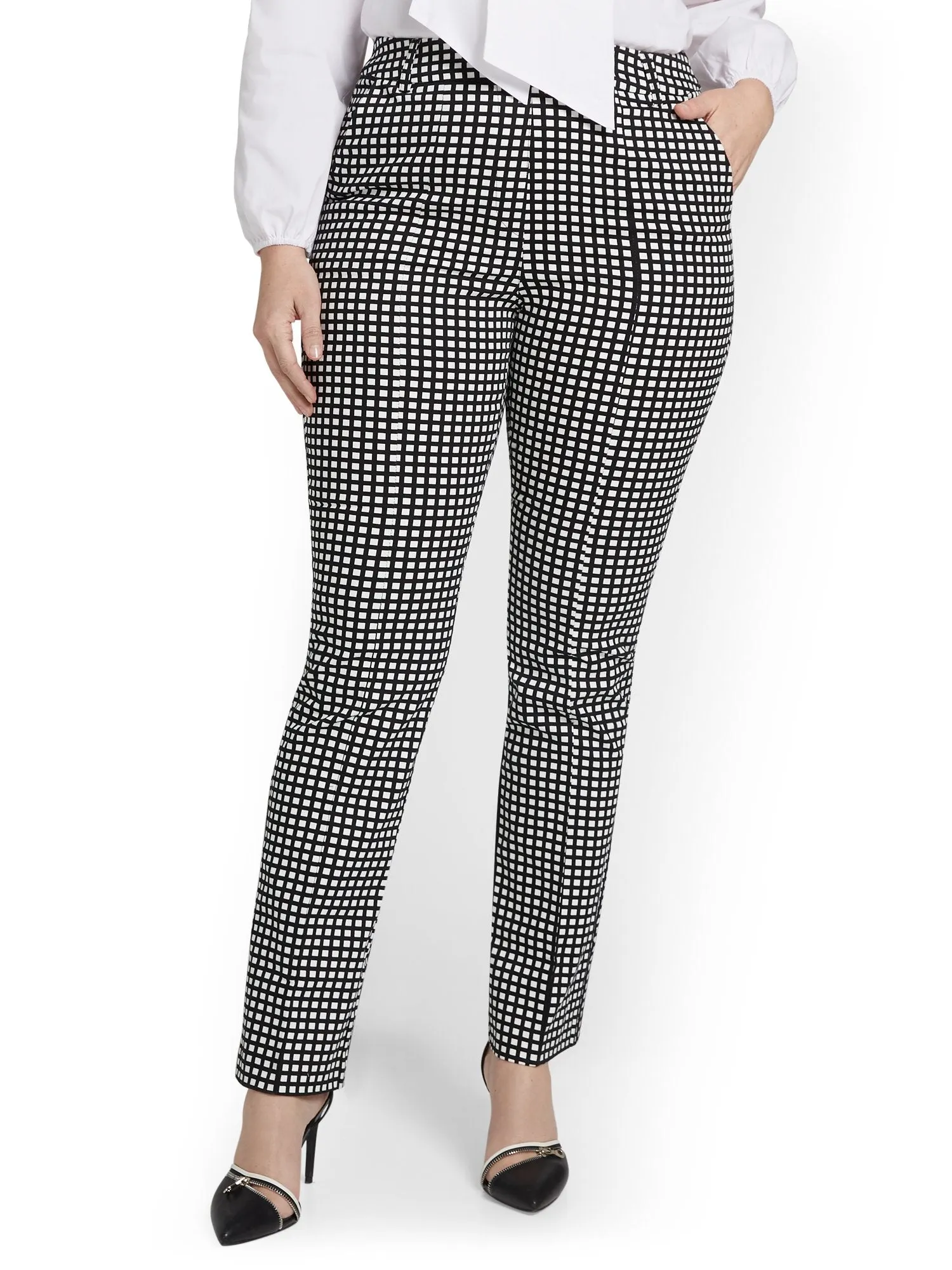 Petite High-Waisted Check Straight-Leg Pant - NY&Chic Collection