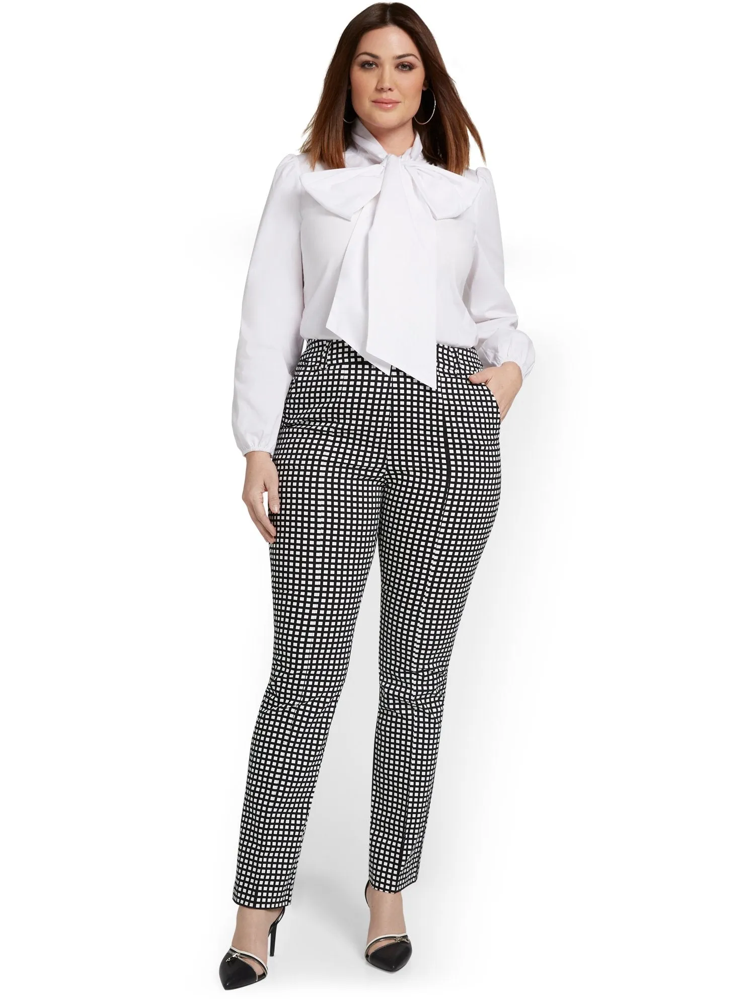 Petite High-Waisted Check Straight-Leg Pant - NY&Chic Collection