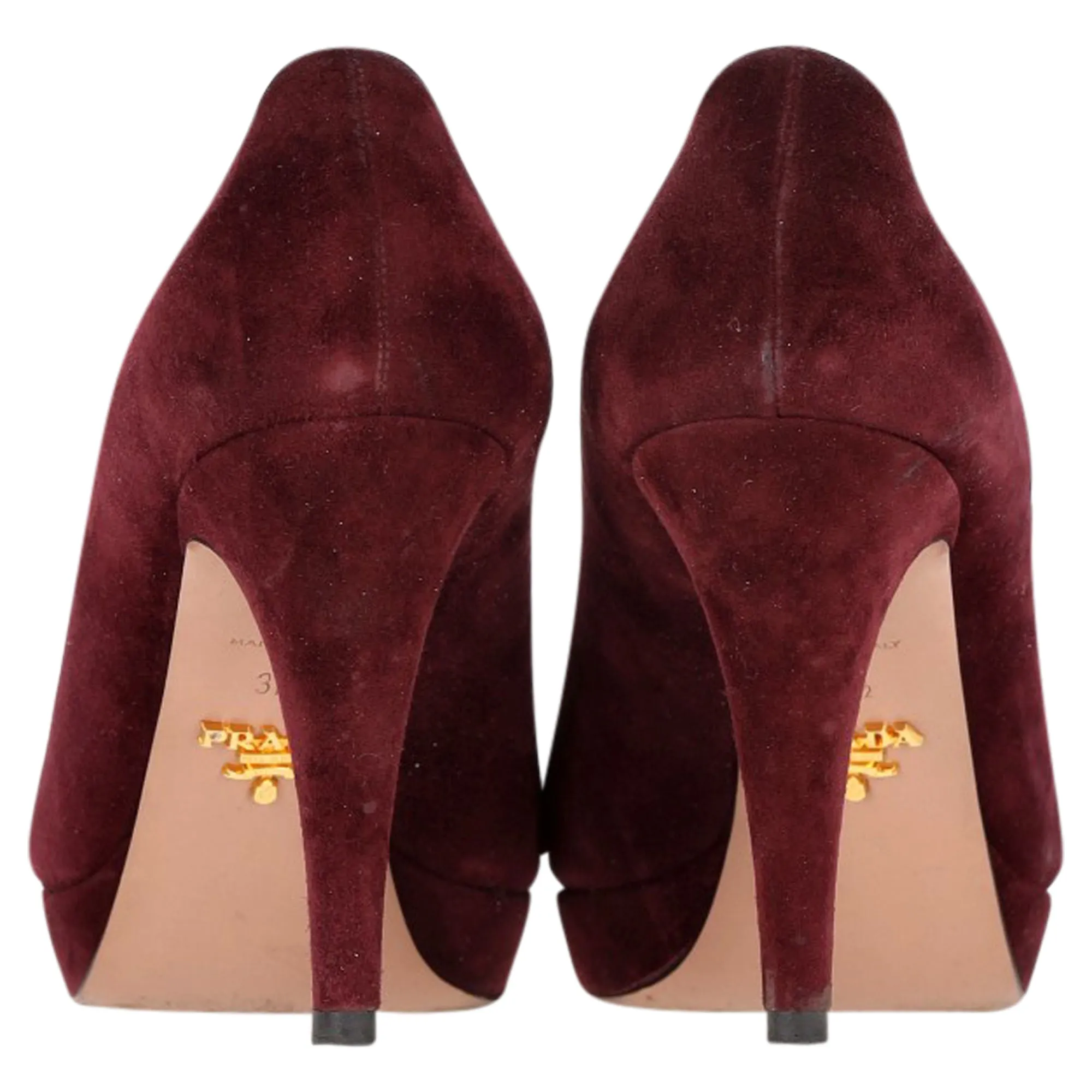 Prada Platform Heel Pumps in Burgundy Suede