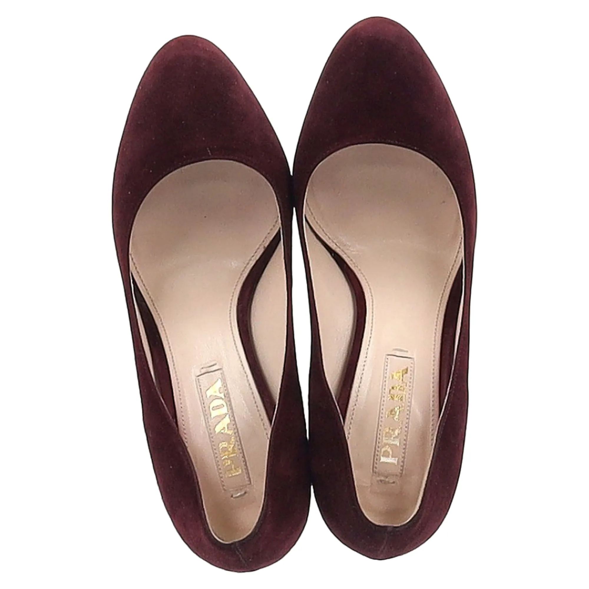 Prada Platform Heel Pumps in Burgundy Suede