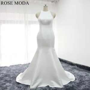 Rosemoda Halter Simple Beach Mermaid Wedding Dress