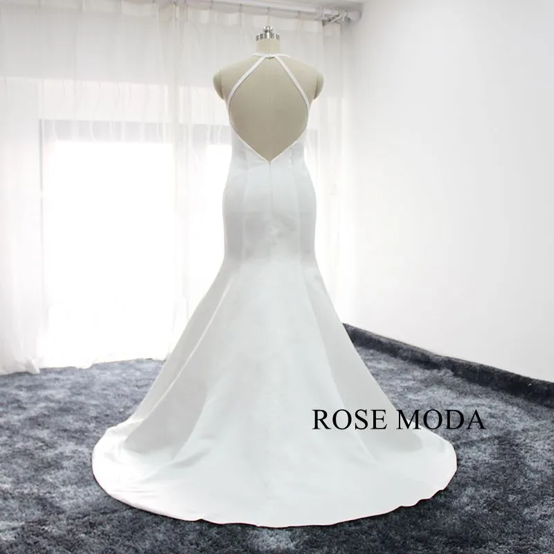 Rosemoda Halter Simple Beach Mermaid Wedding Dress