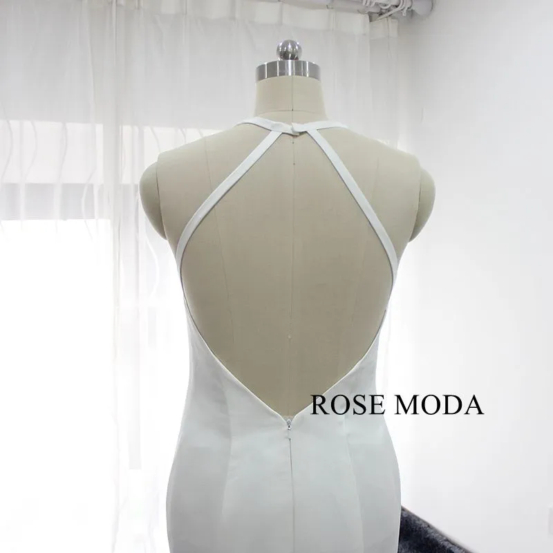 Rosemoda Halter Simple Beach Mermaid Wedding Dress