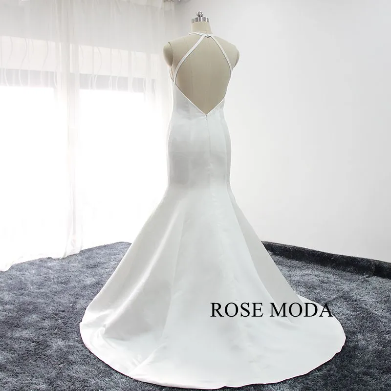Rosemoda Halter Simple Beach Mermaid Wedding Dress