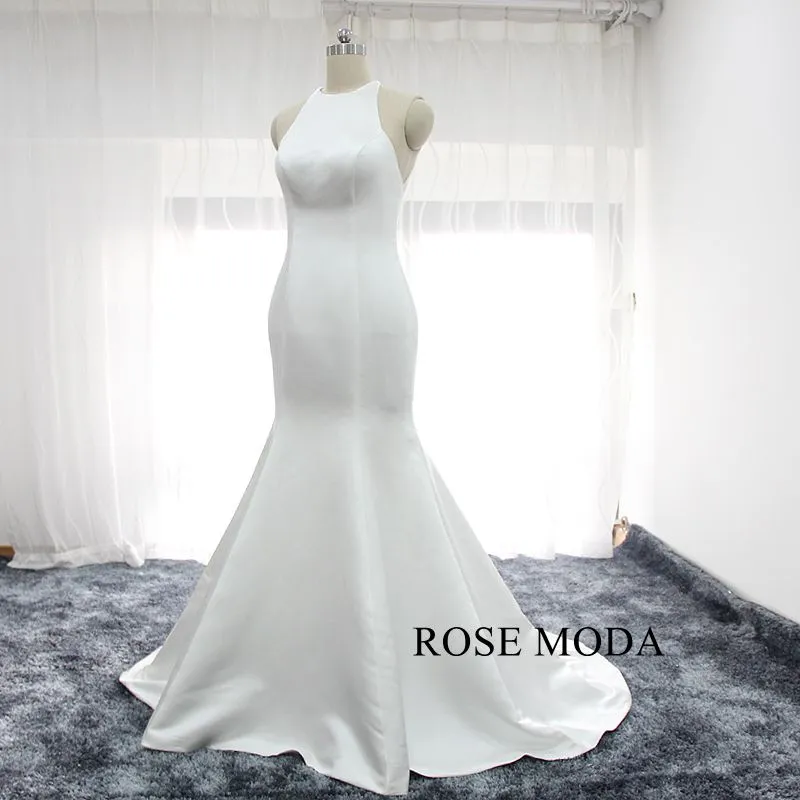 Rosemoda Halter Simple Beach Mermaid Wedding Dress