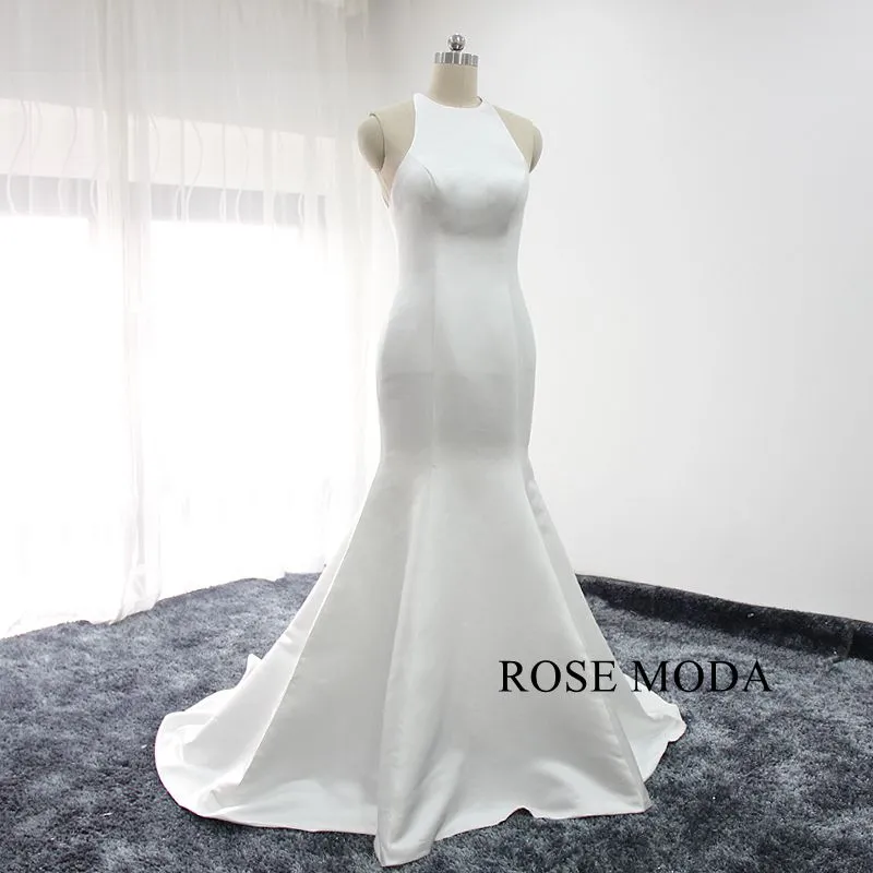 Rosemoda Halter Simple Beach Mermaid Wedding Dress