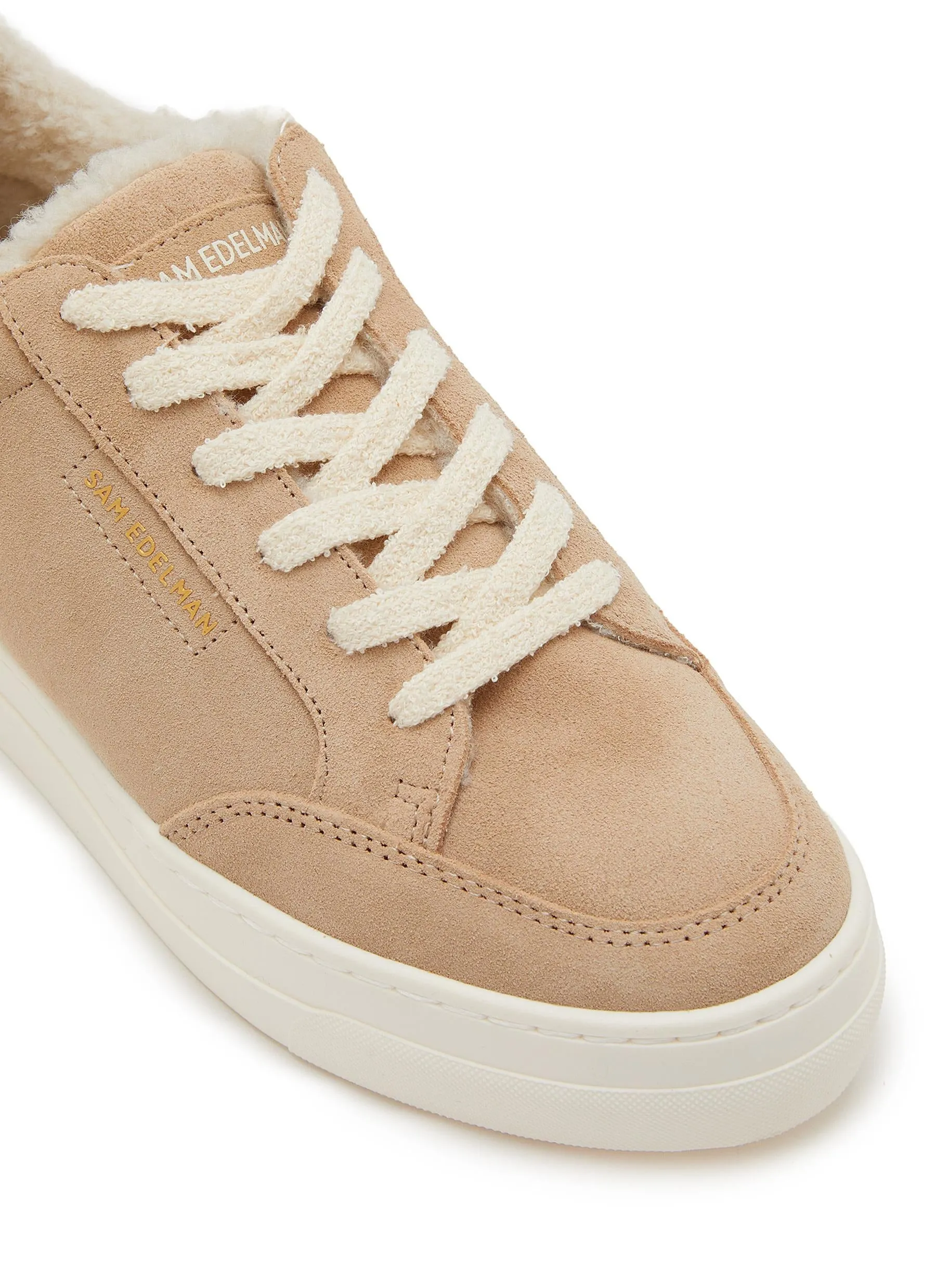 Sam Edelman Wess Cuoio Suede Lace Up Rounded Toe Fur Detailed Low Top Sneakers