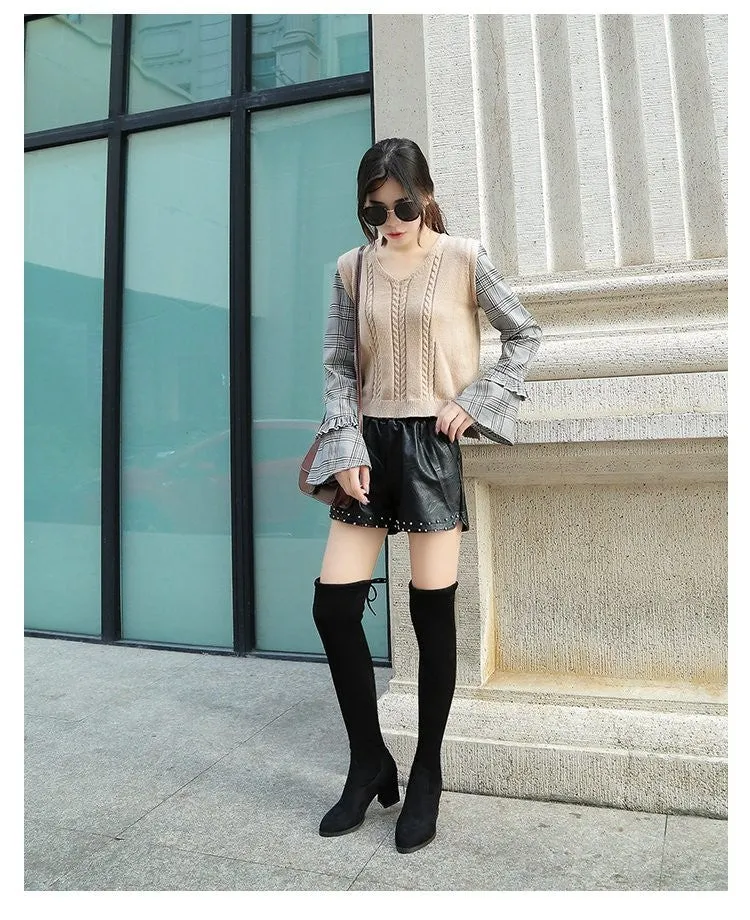 Sexy Slim Fit Elastic Flock Over The Knee Boots Women shoes Autumn Winter ladies high heel Long Thigh Size 35-40