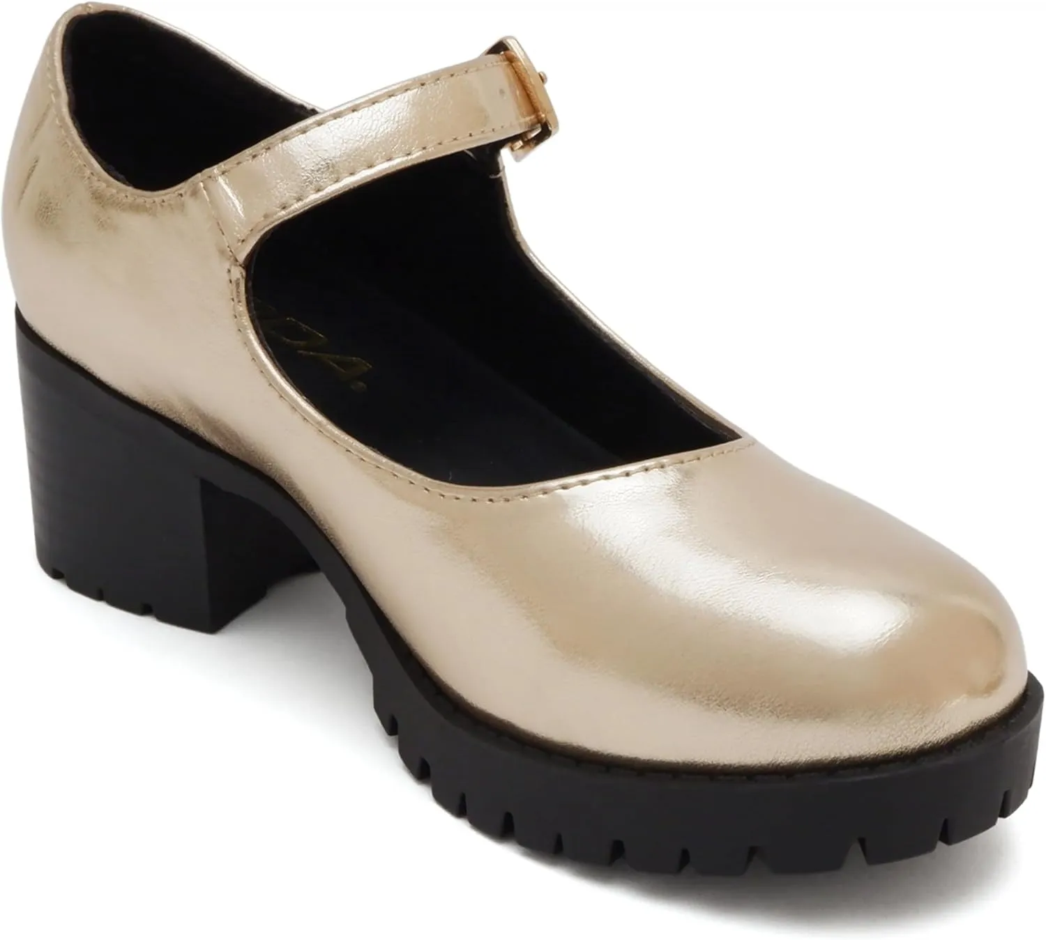 Soda Boxer-2 Kids/Children/Girls Fashion Mary Jane Style Rounded Chunky Block Lug Sole Heel with Adjustable Strap