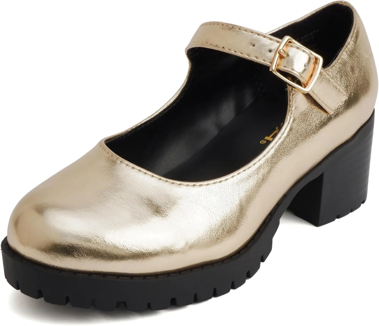 Soda Boxer-2 Kids/Children/Girls Fashion Mary Jane Style Rounded Chunky Block Lug Sole Heel with Adjustable Strap