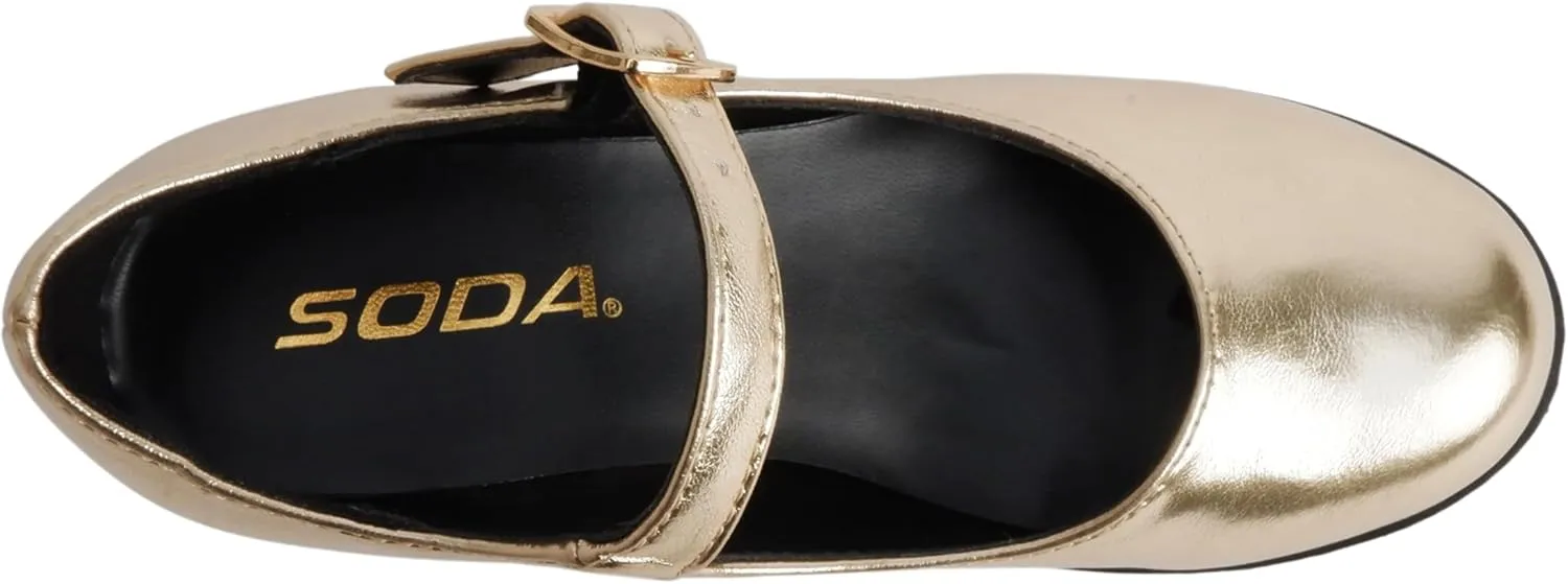 Soda Boxer-2 Kids/Children/Girls Fashion Mary Jane Style Rounded Chunky Block Lug Sole Heel with Adjustable Strap