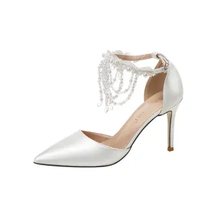 Soulmates Bridal Shop / Pearl Tassel White Bridal Shoes Heels For Women
