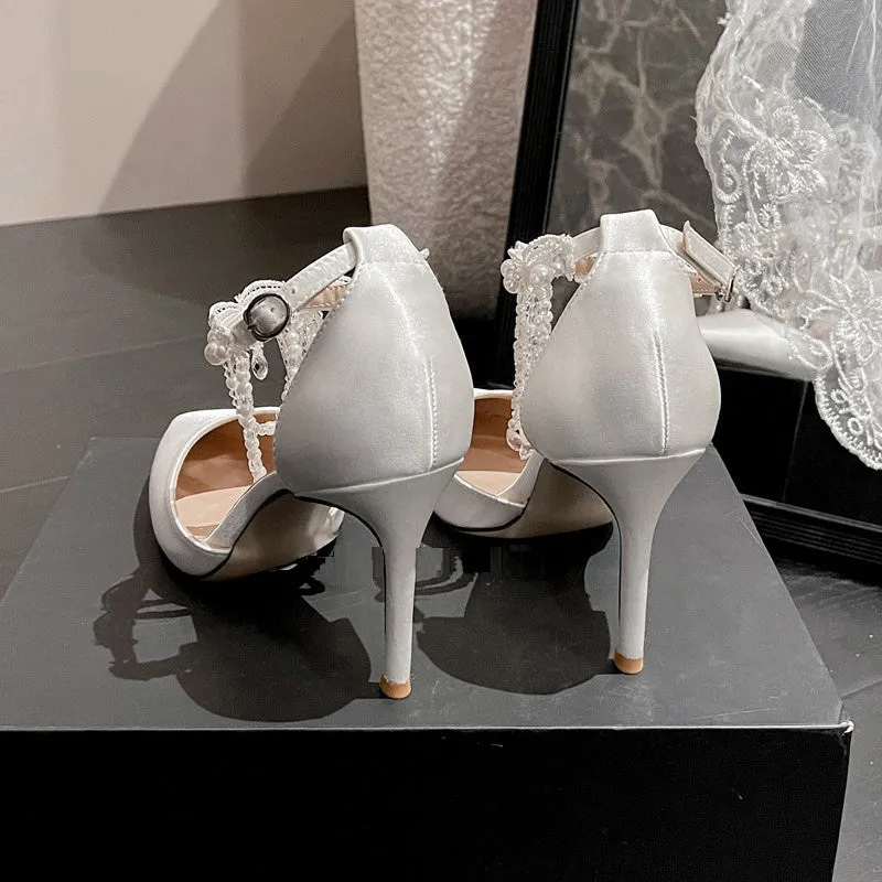 Soulmates Bridal Shop / Pearl Tassel White Bridal Shoes Heels For Women