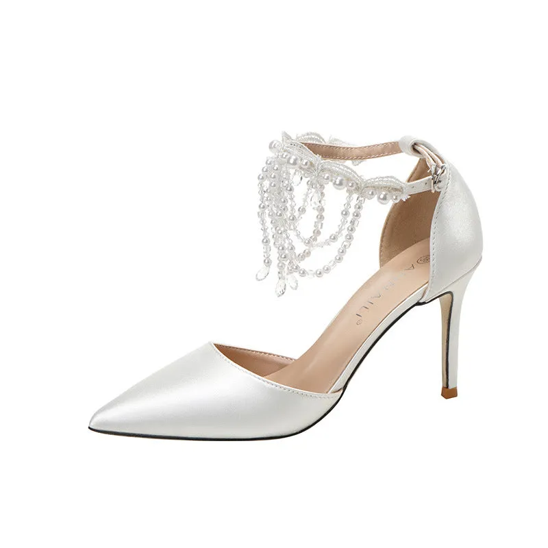 Soulmates Bridal Shop / Pearl Tassel White Bridal Shoes Heels For Women