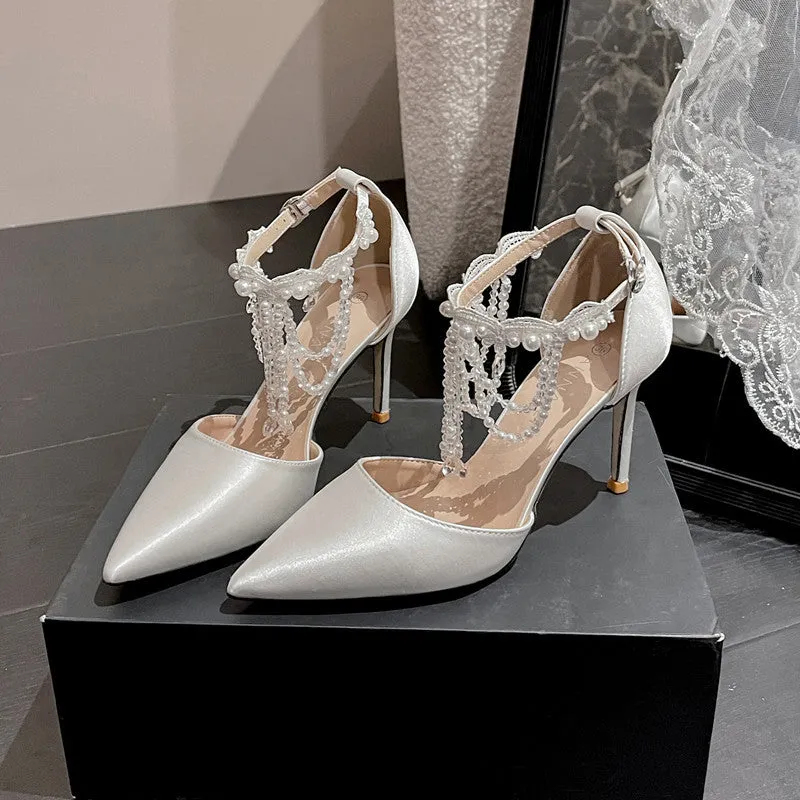Soulmates Bridal Shop / Pearl Tassel White Bridal Shoes Heels For Women
